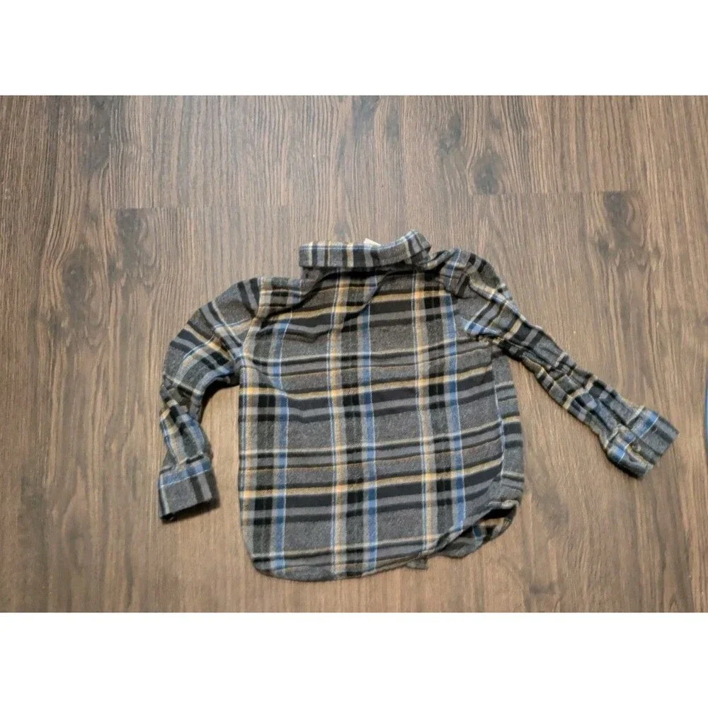 Old Navy Boys Size 5t Gray Black Yellow Blue Plaid button down long sleeve